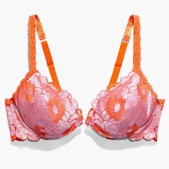 Savage X Fenty Perfect Poppies Unlined Lace Demi Bra Size 38D - Picture 2 of 7